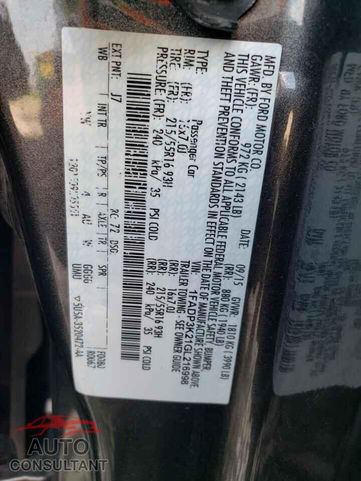 FORD FOCUS 2016 - 1FADP3K21GL216998