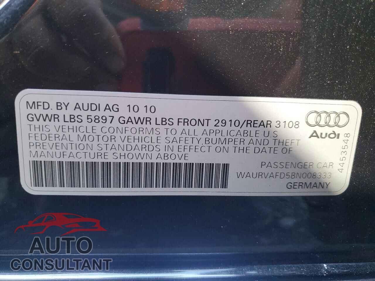 AUDI A8 2011 - WAURVAFD5BN008333