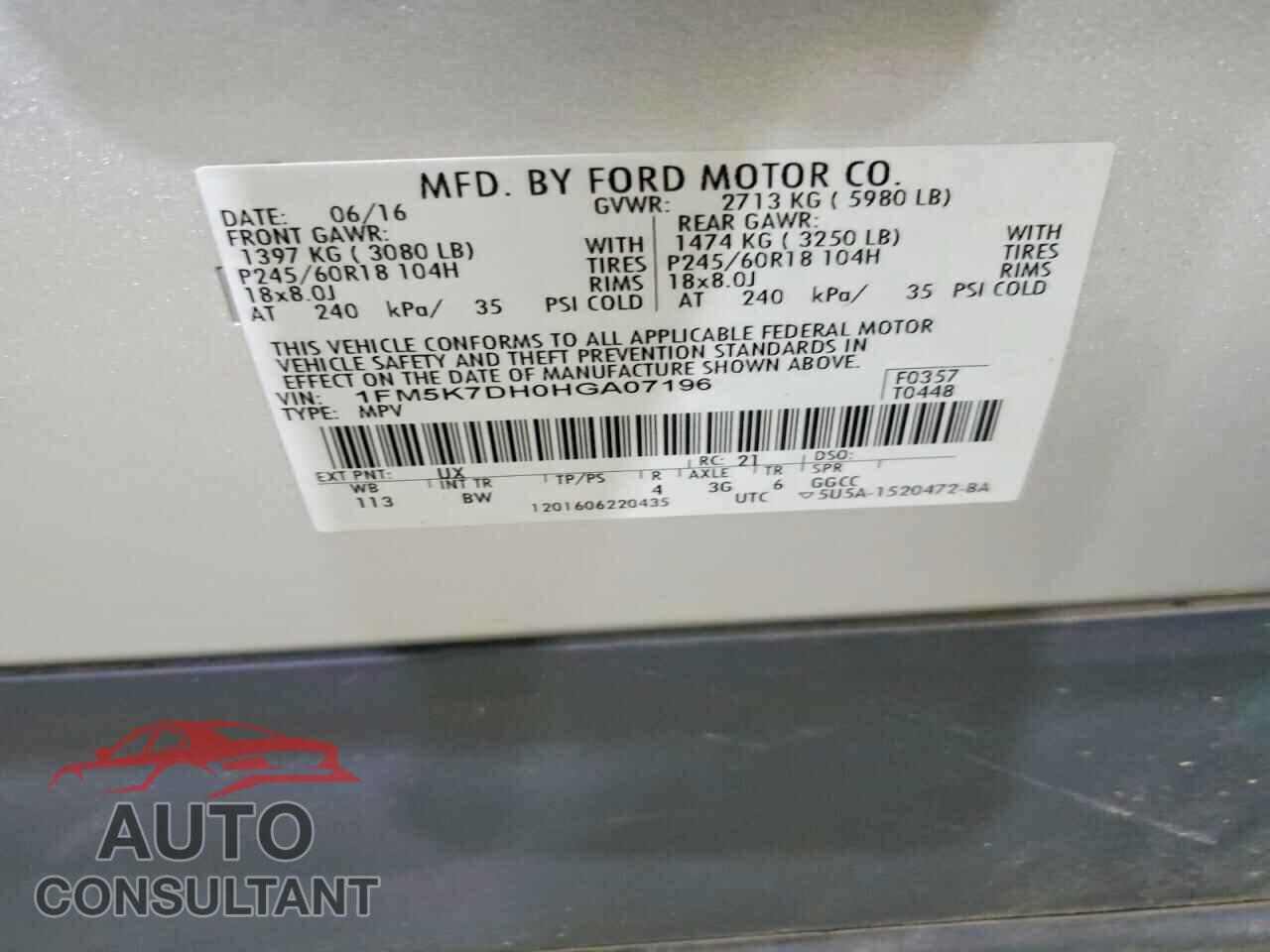 FORD EXPLORER 2017 - 1FM5K7DH0HGA07196