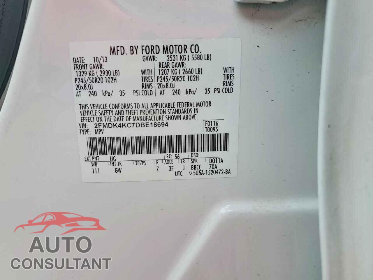 FORD EDGE 2013 - 2FMDK4KC7DBE18694