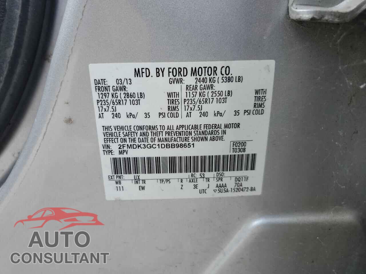 FORD EDGE 2013 - 2FMDK3GC1DBB98651