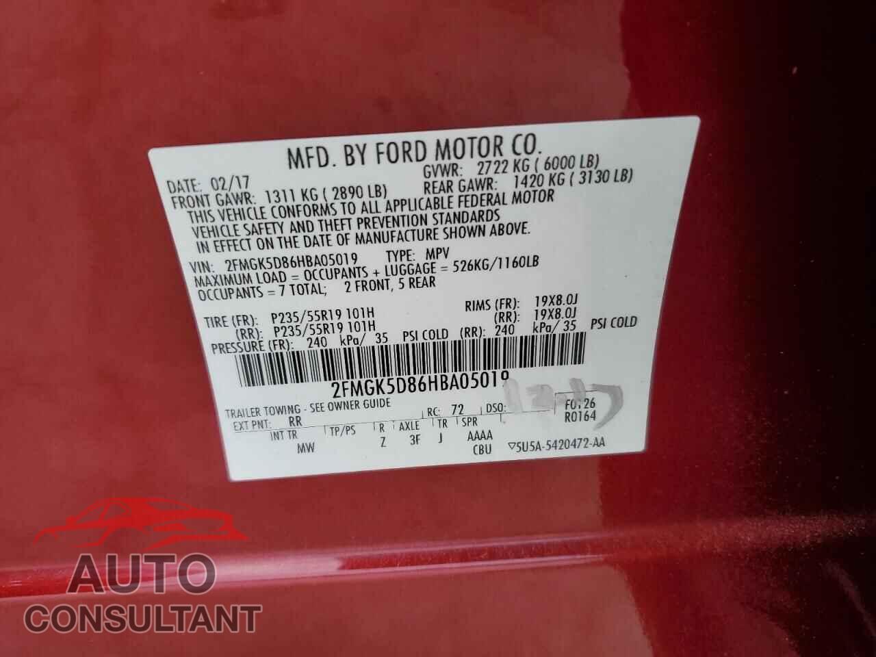 FORD FLEX 2017 - 2FMGK5D86HBA05019