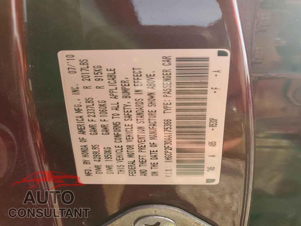 HONDA ACCORD 2010 - 1HGCP2F30AA175366