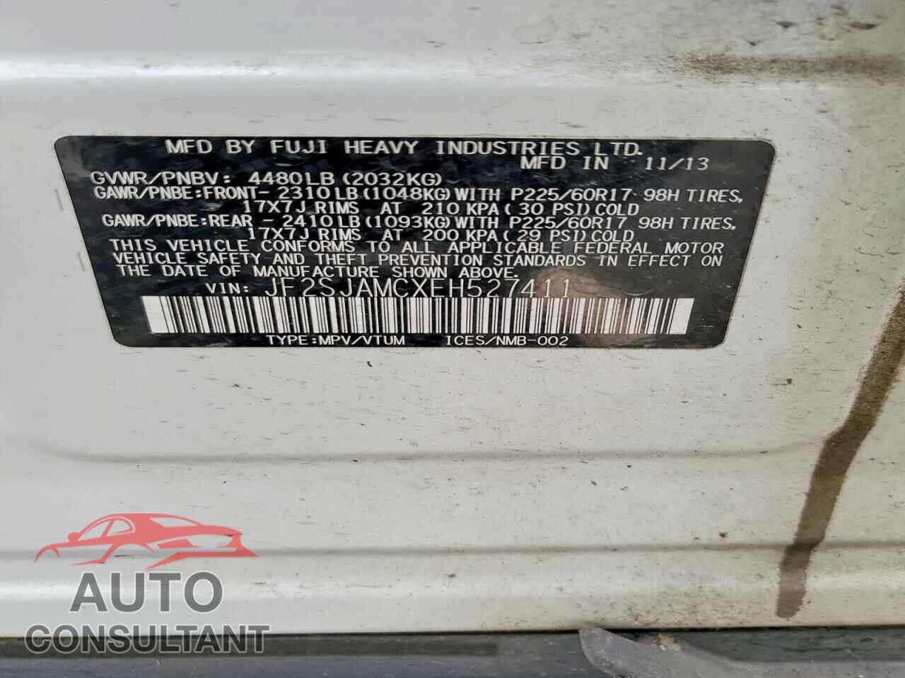 SUBARU FORESTER 2014 - JF2SJAMCXEH527411