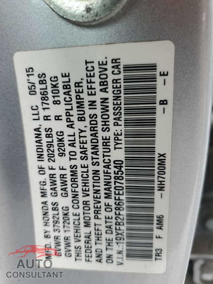 HONDA CIVIC 2015 - 19XFB2F86FE078540