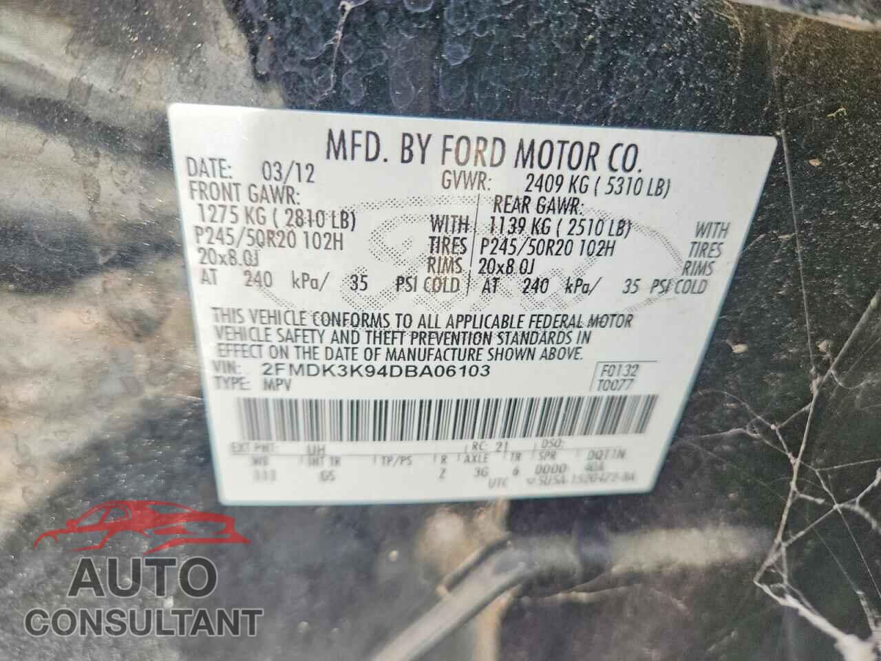 FORD EDGE 2013 - 2FMDK3K94DBA06103