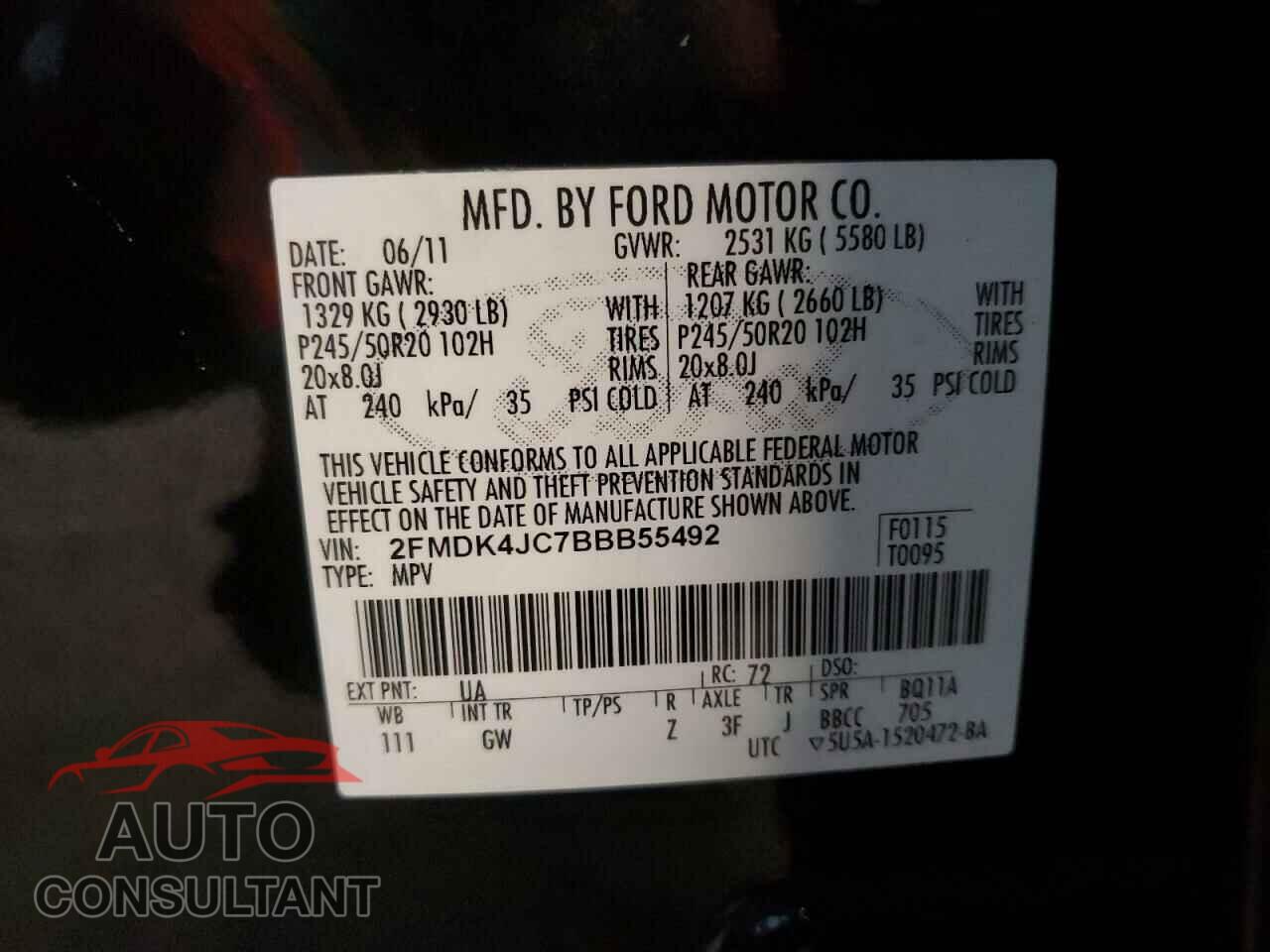 FORD EDGE 2011 - 2FMDK4JC7BBB55492