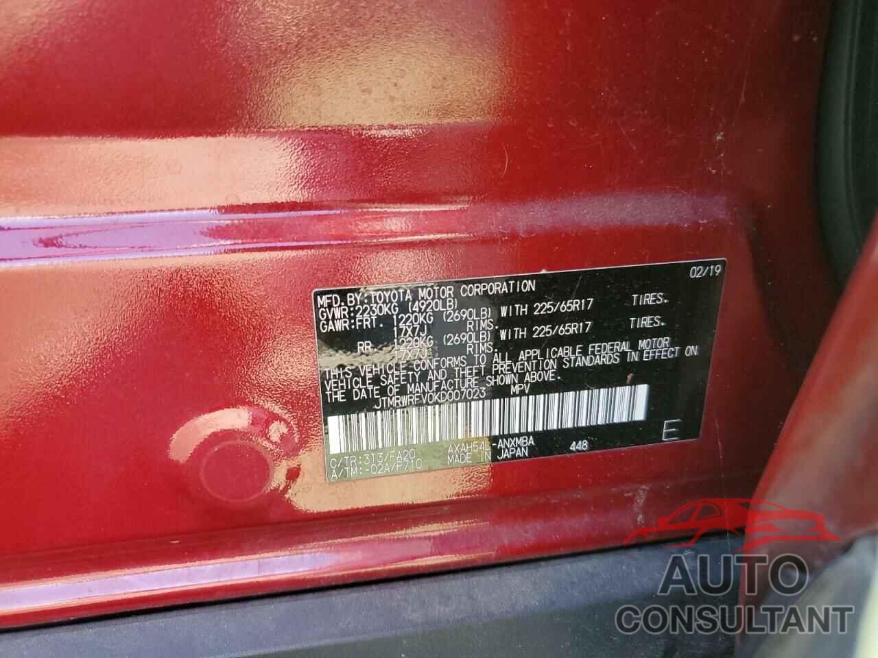 TOYOTA RAV4 2019 - JTMRWRFV0KD007023