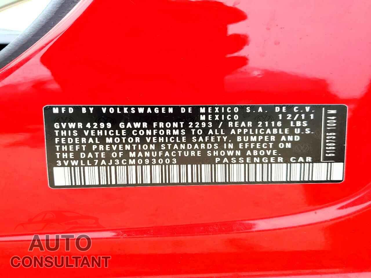 VOLKSWAGEN JETTA 2012 - 3VWLL7AJ3CM093003