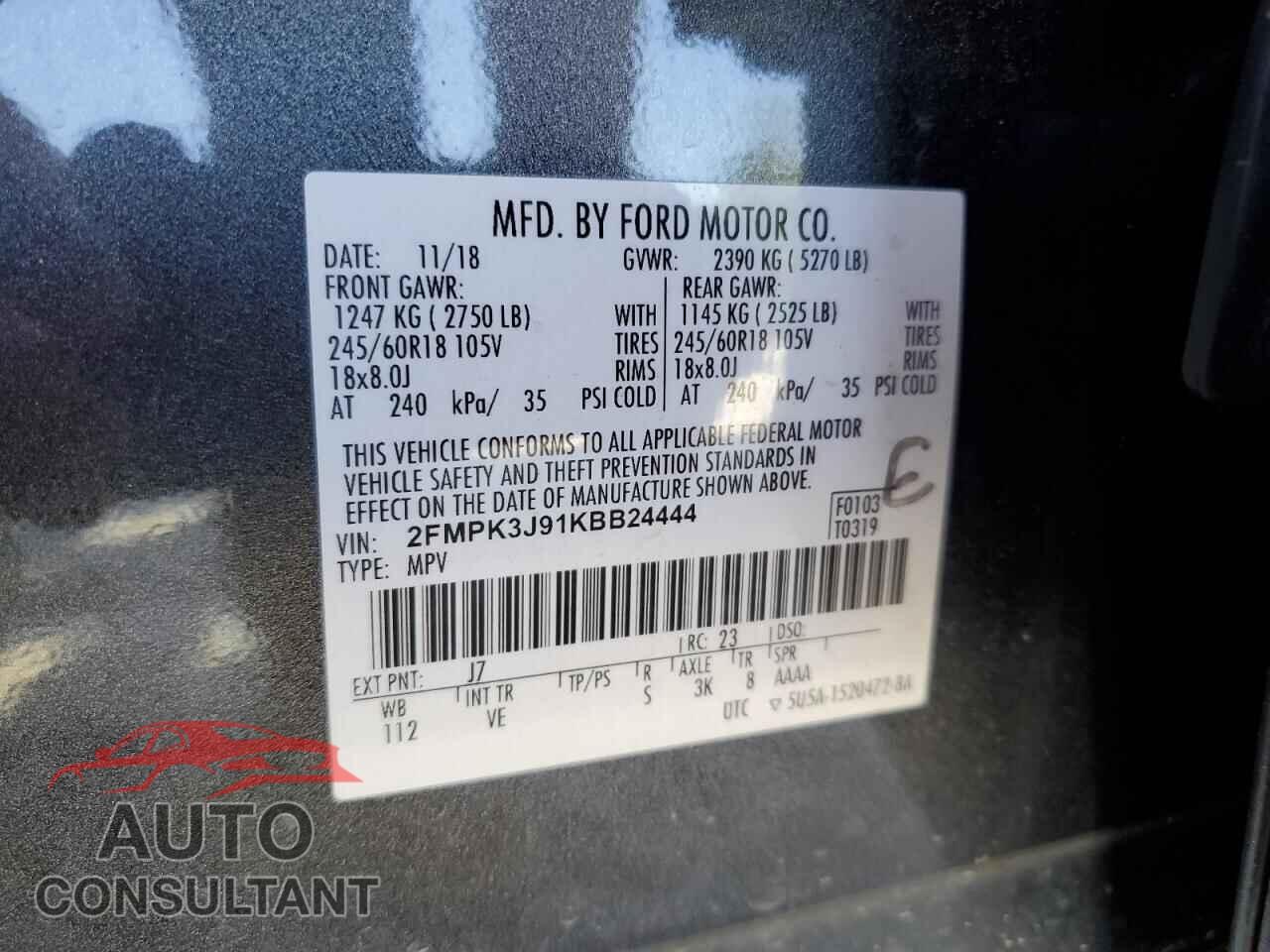 FORD EDGE 2019 - 2FMPK3J91KBB24444