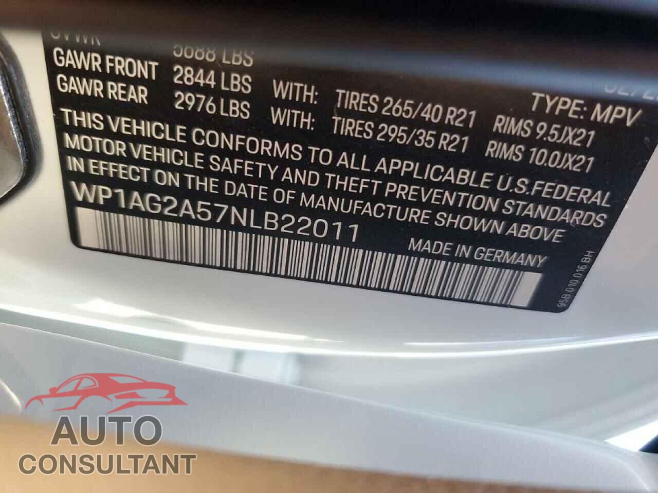 PORSCHE MACAN 2022 - WP1AG2A57NLB22011