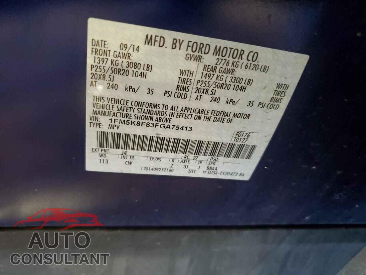 FORD EXPLORER 2015 - 1FM5K8F83FGA75413