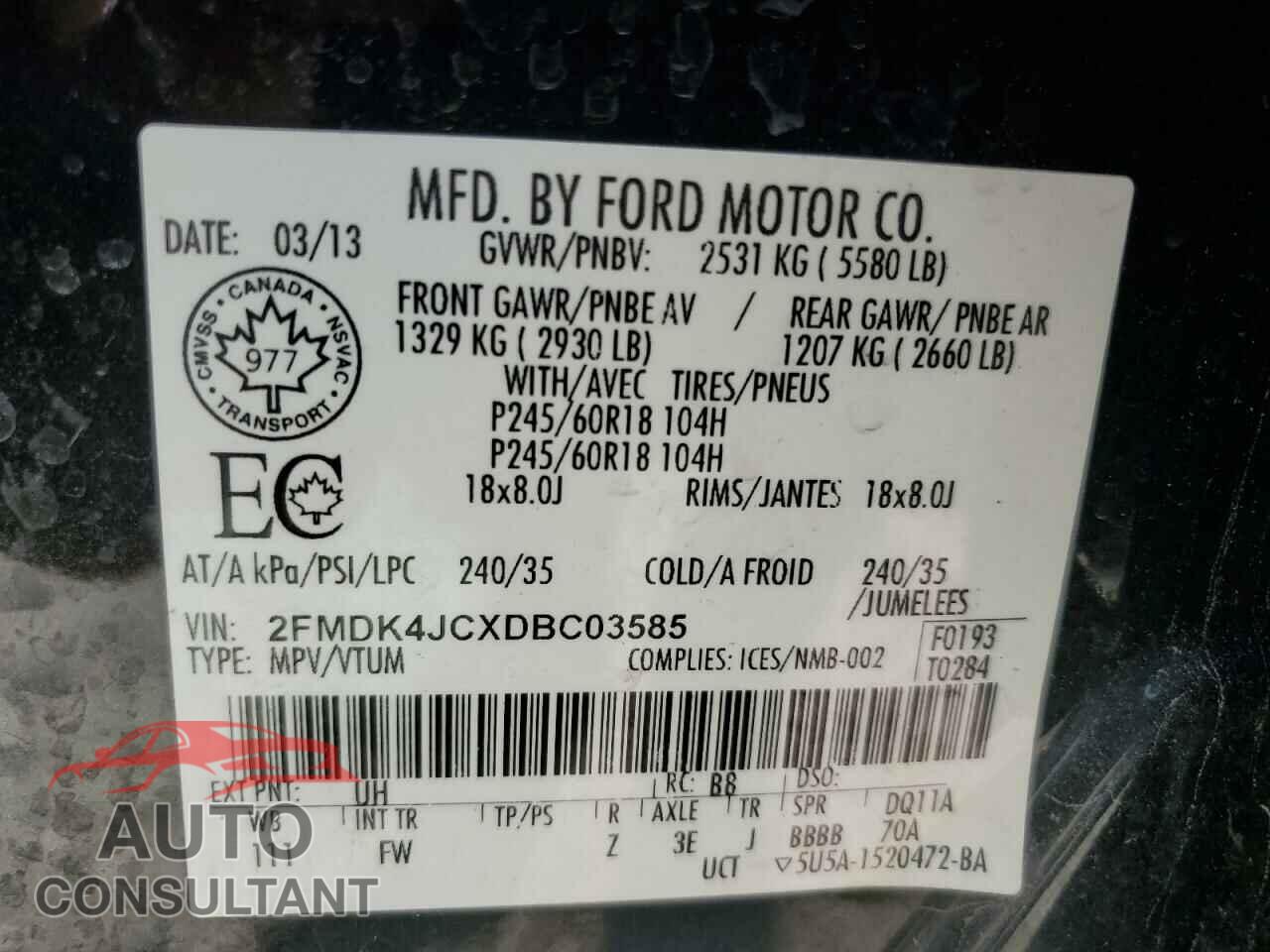 FORD EDGE 2013 - 2FMDK4JCXDBC03585
