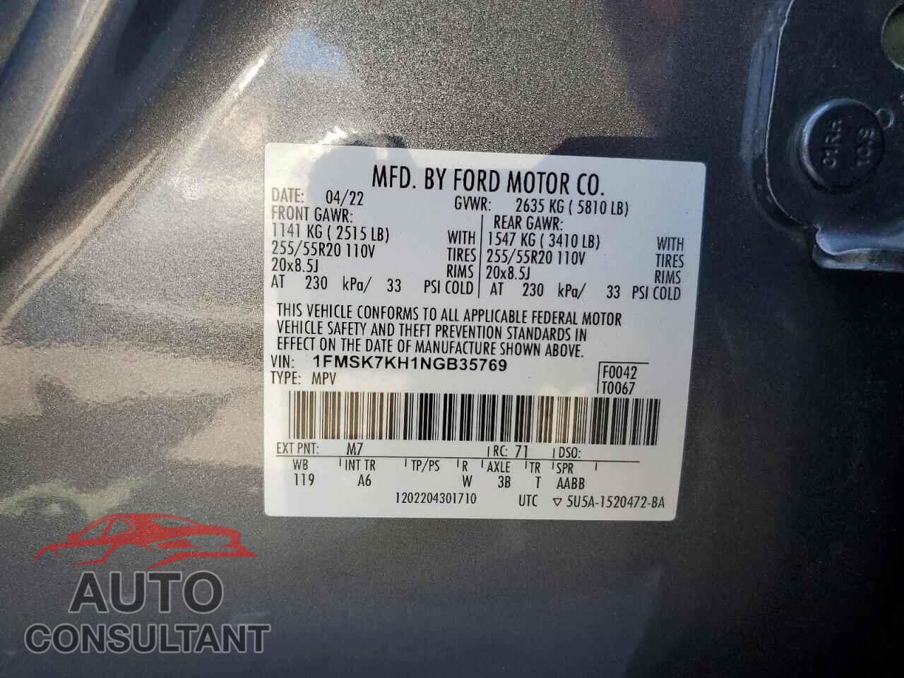 FORD EXPLORER 2022 - 1FMSK7KH1NGB35769