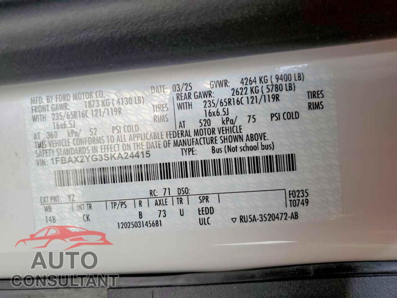 FORD TRANSIT 2025 - 1FBAX2YG3SKA24415