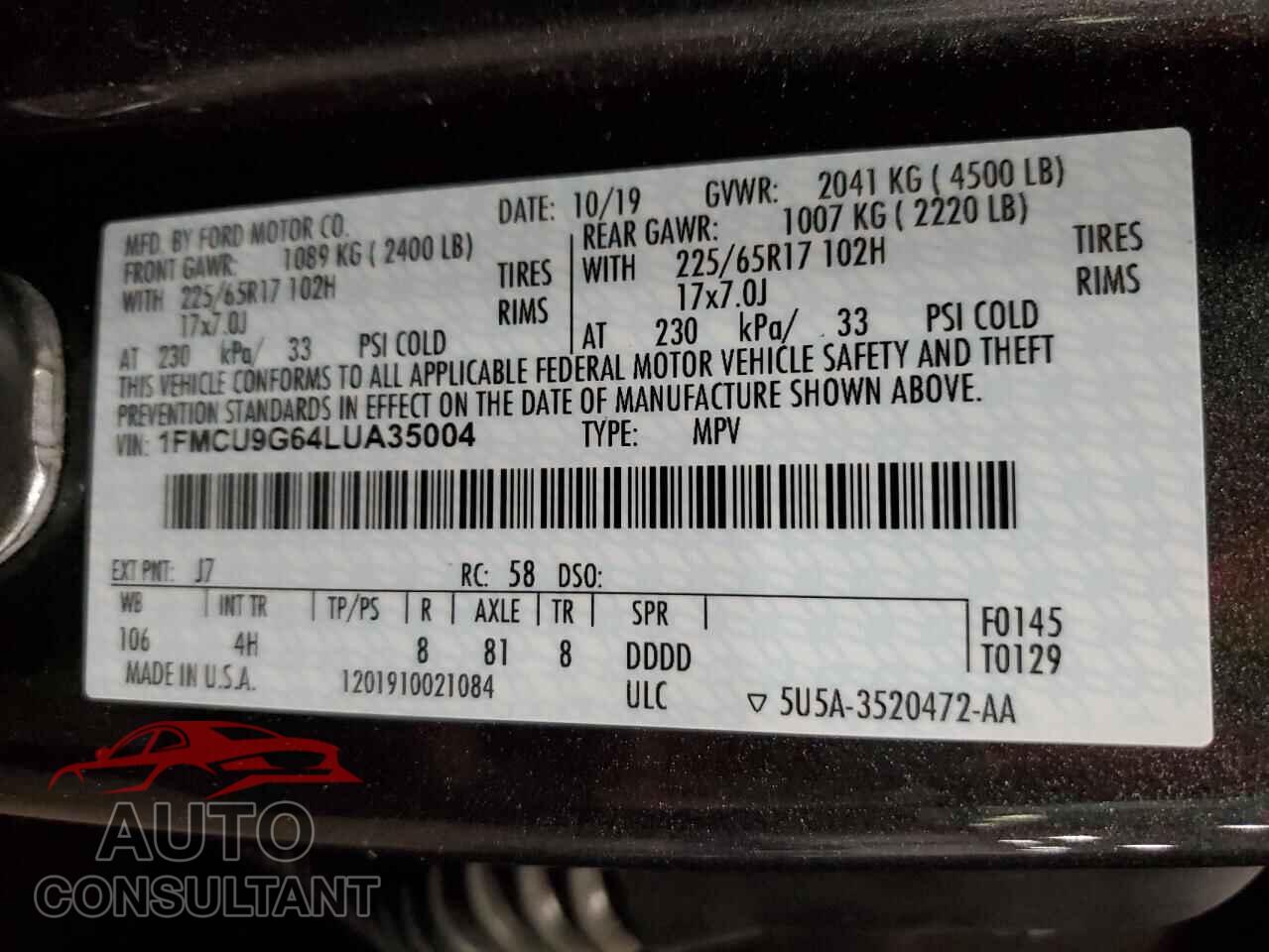 FORD ESCAPE 2020 - 1FMCU9G64LUA35004