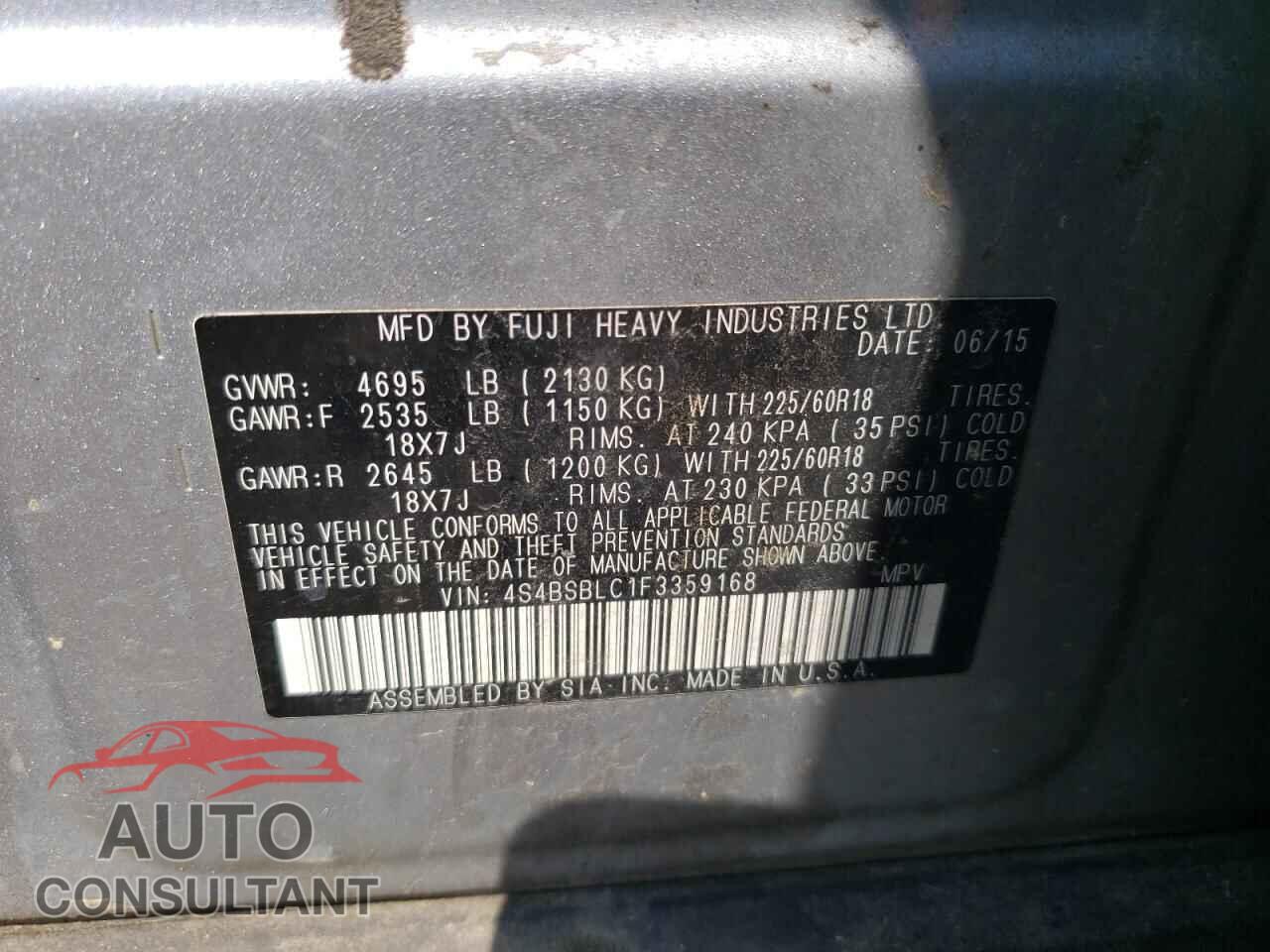 SUBARU OUTBACK 2015 - 4S4BSBLC1F3359168