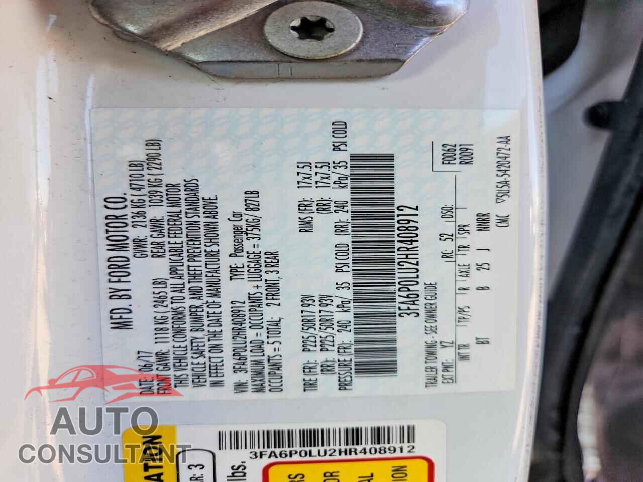 FORD FUSION 2017 - 3FA6P0LU2HR408912