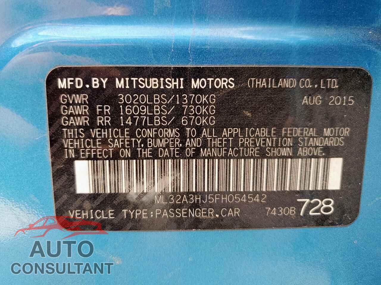 MITSUBISHI MIRAGE 2015 - ML32A3HJ5FH054542