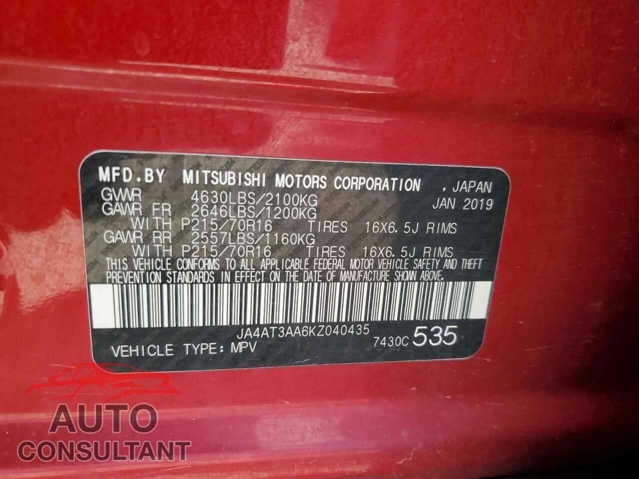 MITSUBISHI ECLIPSE 2019 - JA4AT3AA6KZ040435