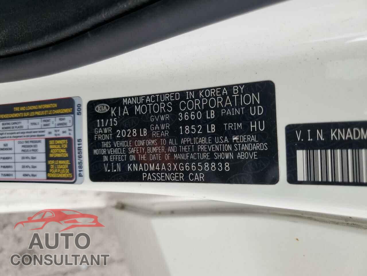 KIA RIO 2016 - KNADM4A3XG6658838