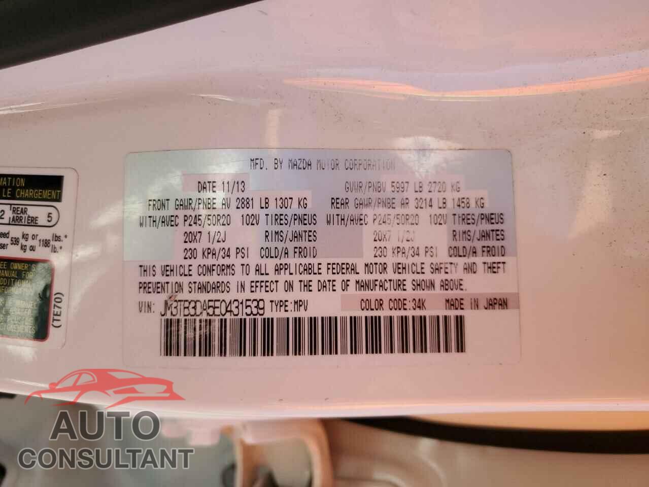 MAZDA CX-9 2014 - JM3TB3DA5E0431539