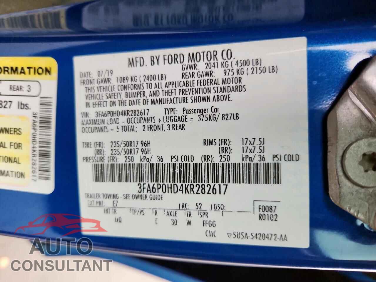FORD FUSION 2019 - 3FA6P0HD4KR282617