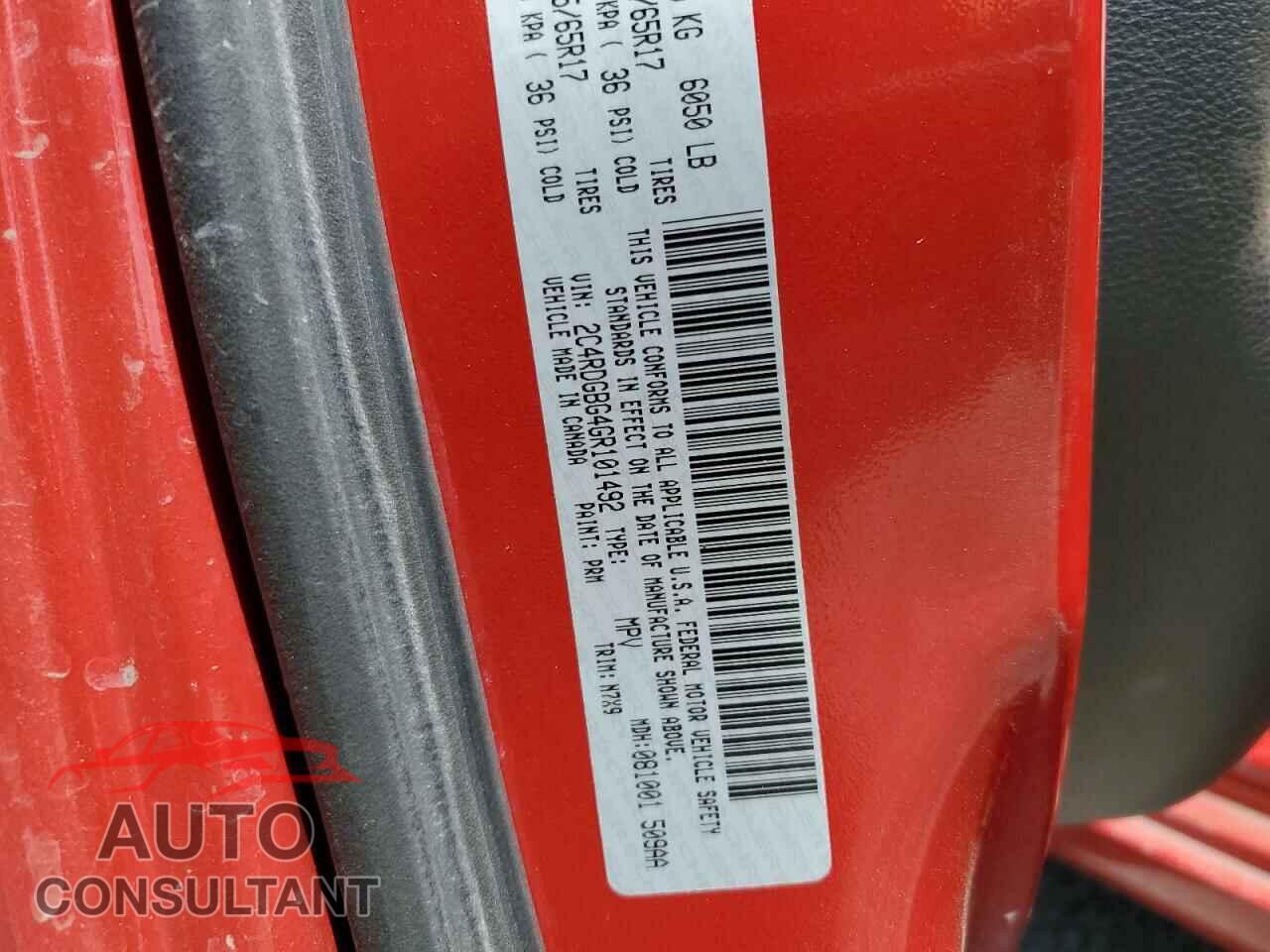 DODGE CARAVAN 2016 - 2C4RDGBG4GR101492