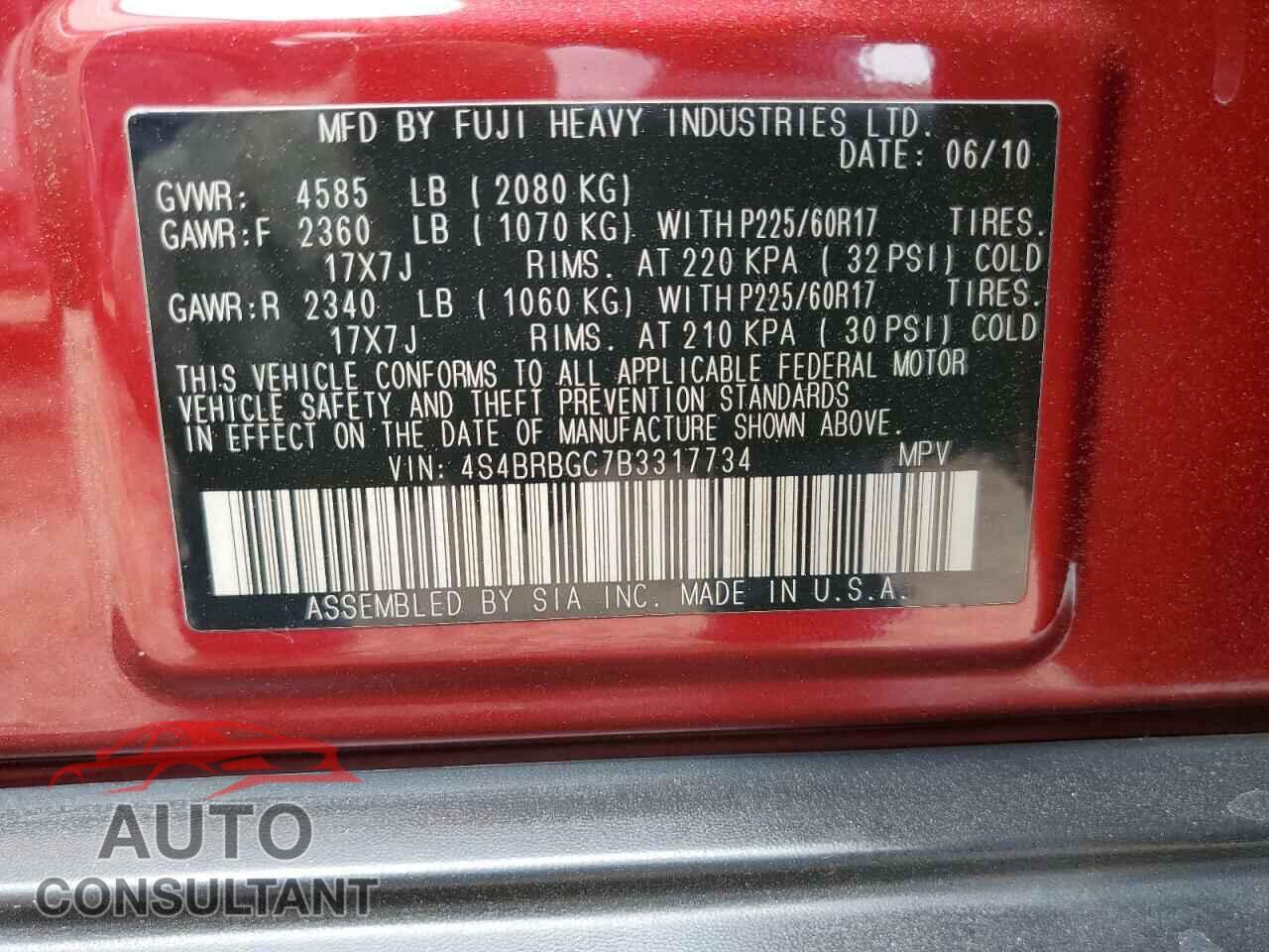 SUBARU OUTBACK 2011 - 4S4BRBGC7B3317734