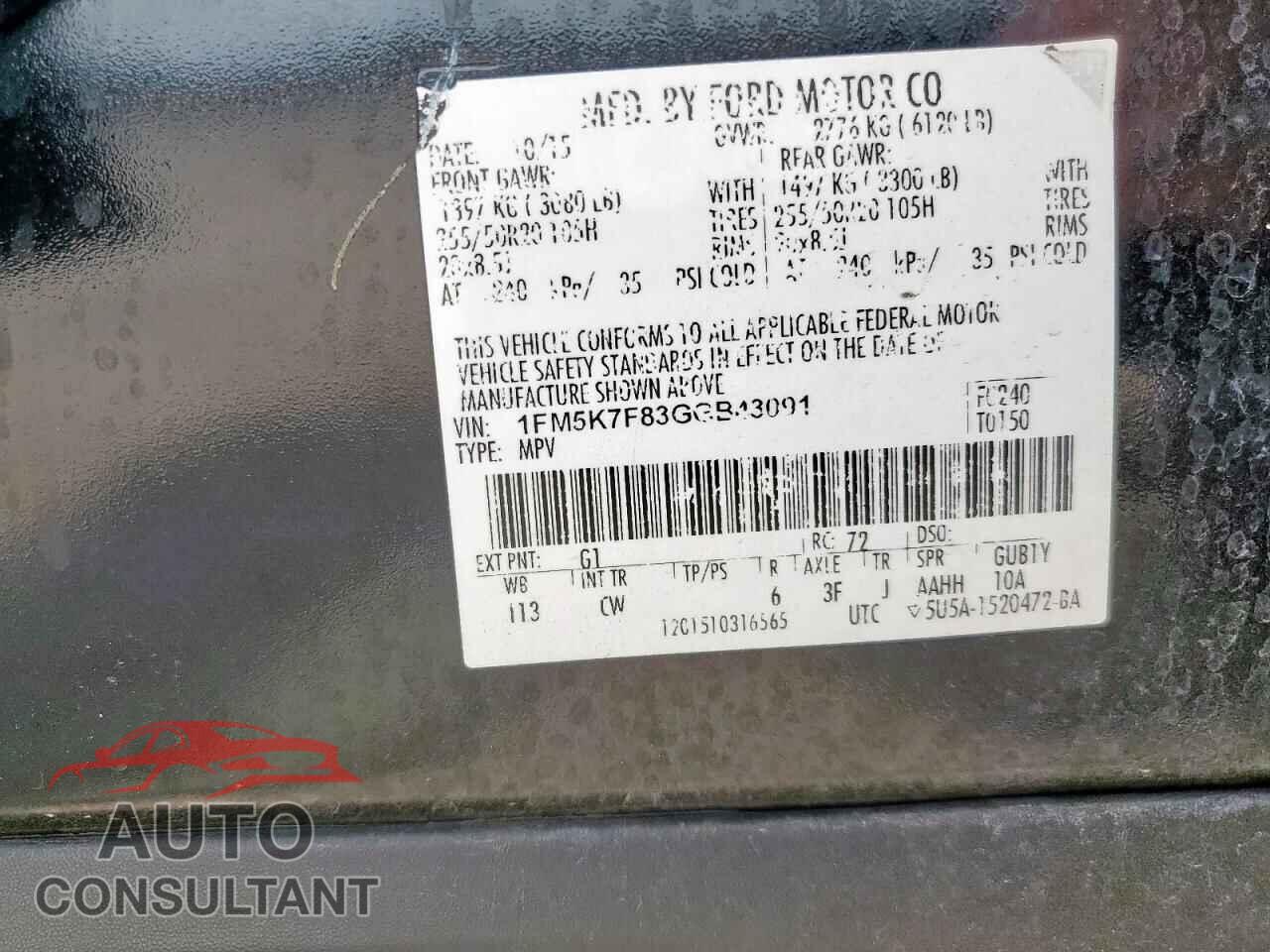 FORD EXPLORER 2016 - 1FM5K7F83GGB43091