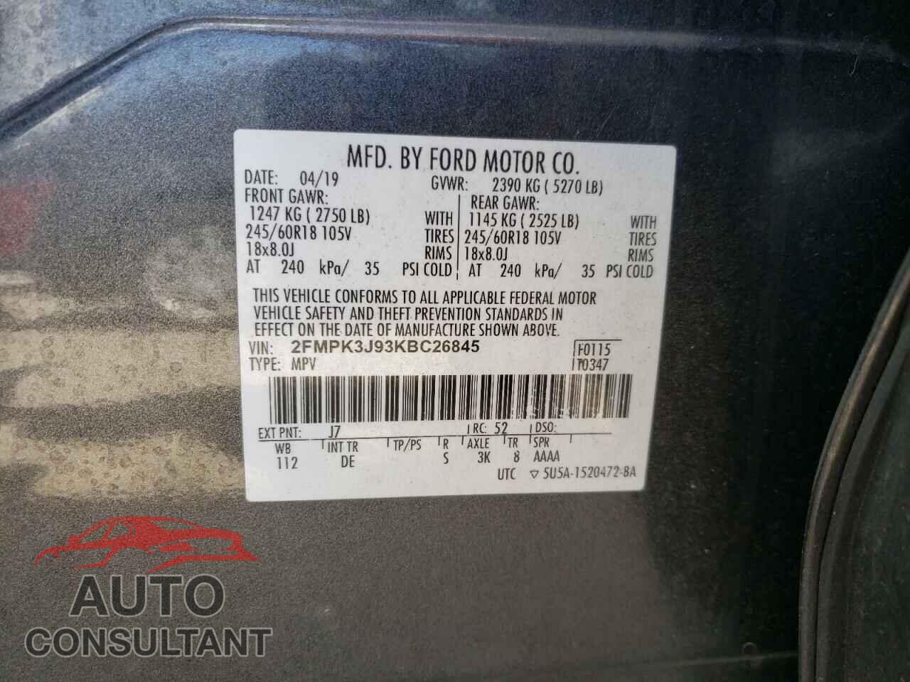 FORD EDGE 2019 - 2FMPK3J93KBC26845