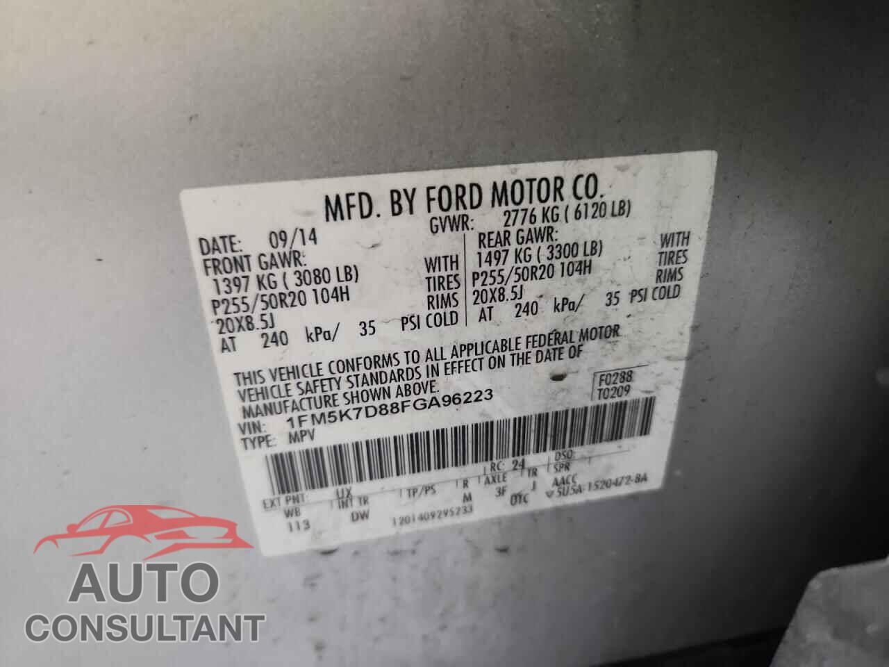 FORD EXPLORER 2015 - 1FM5K7D88FGA96223