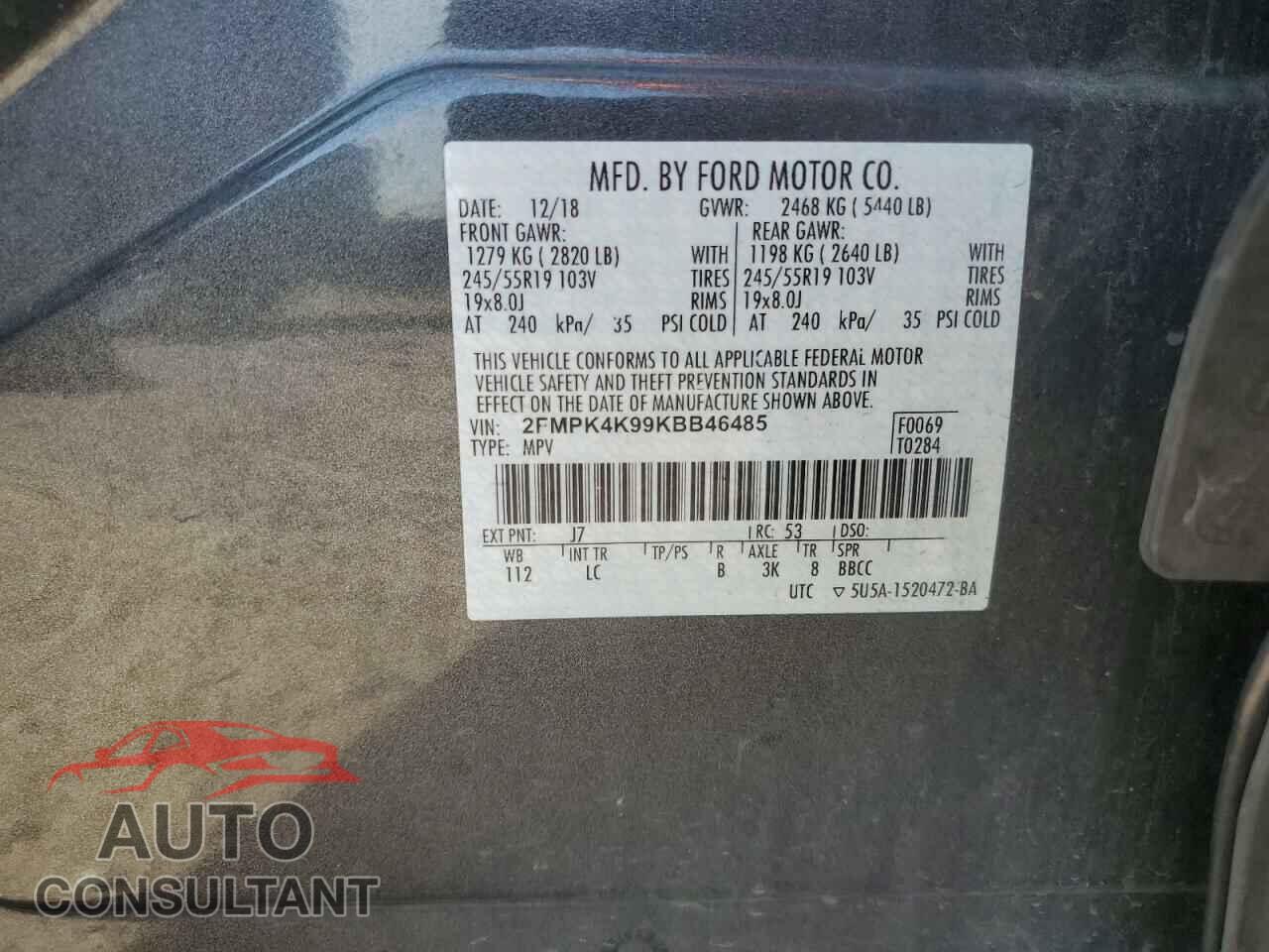 FORD EDGE 2019 - 2FMPK4K99KBB46485