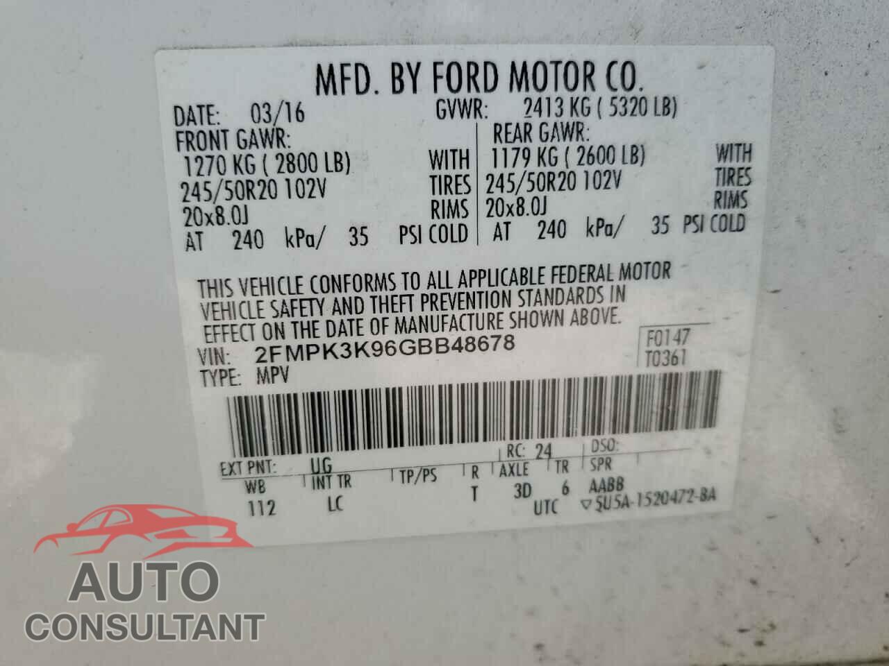 FORD EDGE 2016 - 2FMPK3K96GBB48678