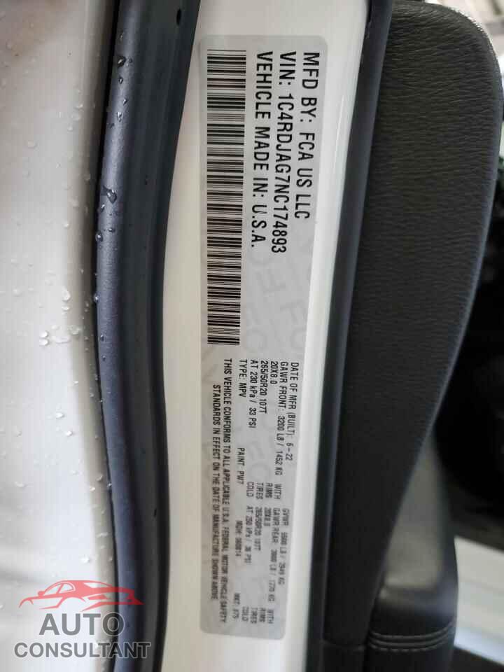 DODGE DURANGO 2022 - 1C4RDJAG7NC174893