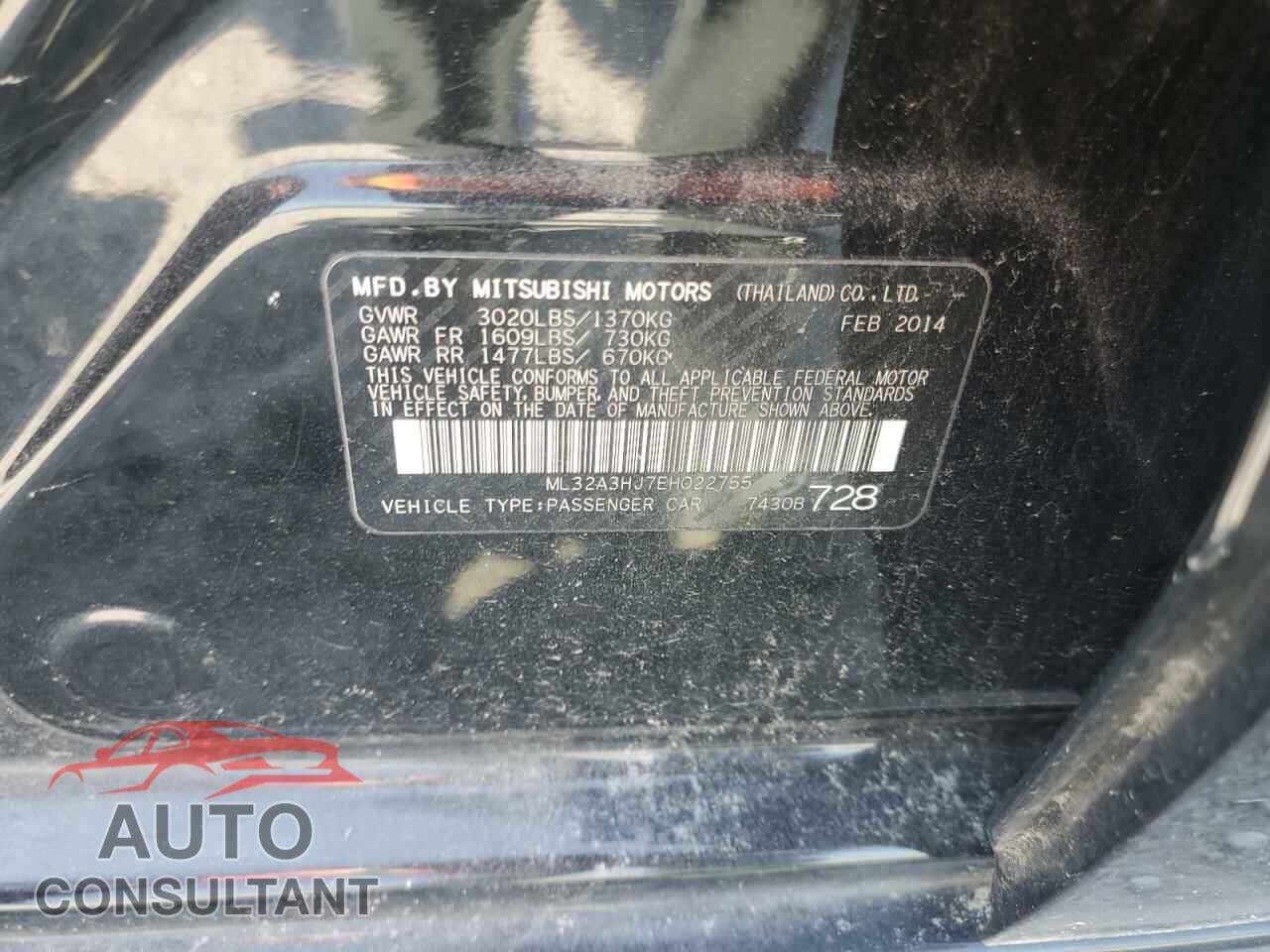 MITSUBISHI MIRAGE 2014 - ML32A3HJ7EH022755