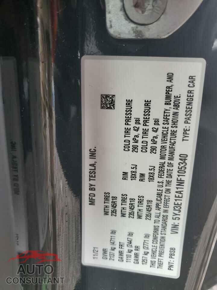 TESLA MODEL 3 2022 - 5YJ3E1EA1NF105340