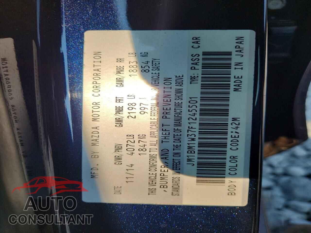MAZDA 3 2015 - JM1BM1W37F1245501