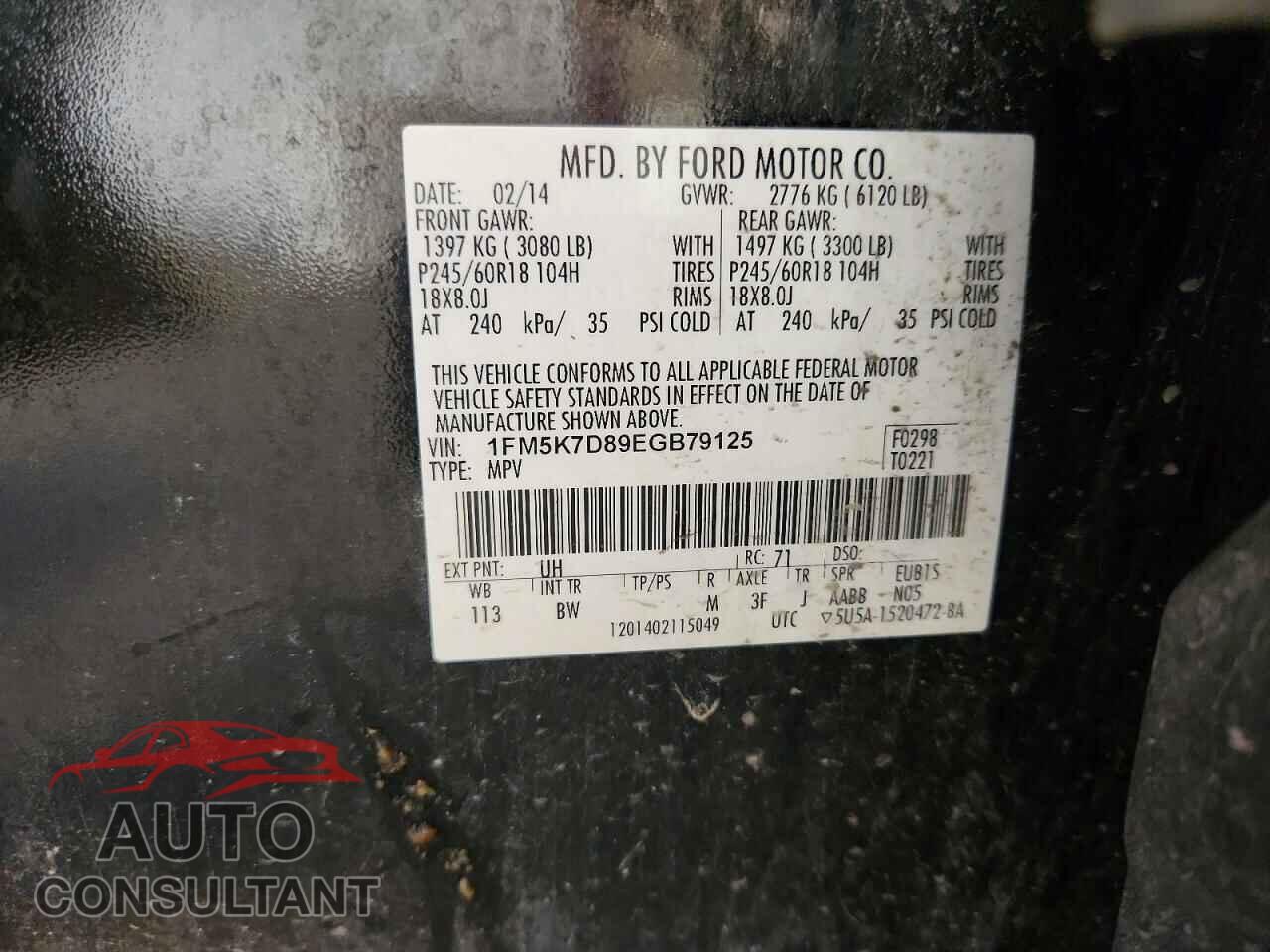 FORD EXPLORER 2014 - 1FM5K7D89EGB79125