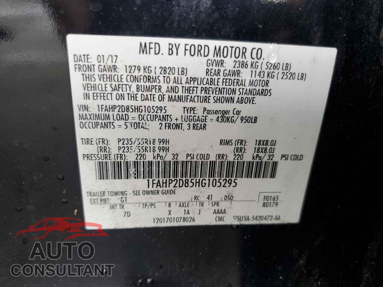 FORD TAURUS 2017 - 1FAHP2D85HG105295