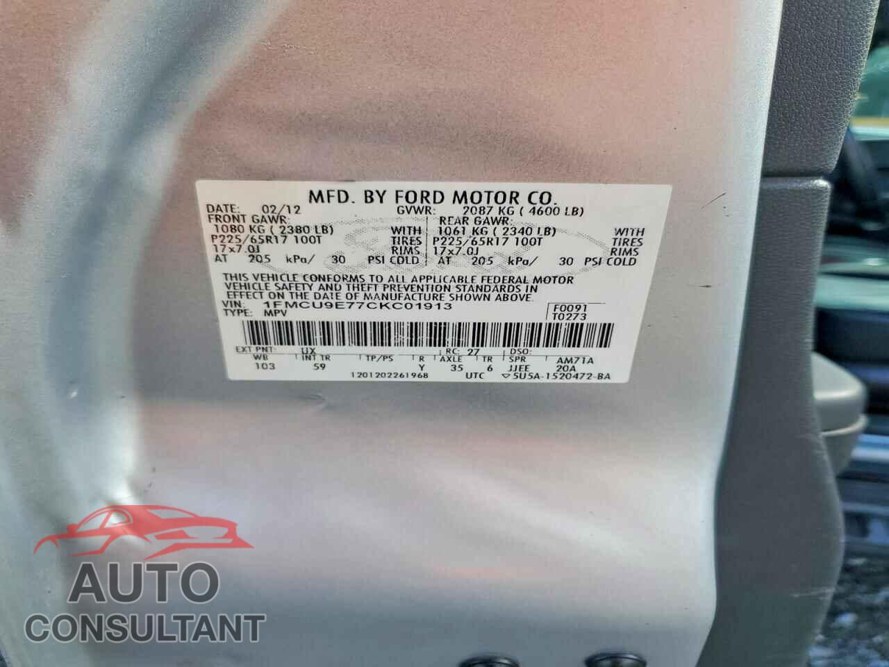 FORD ESCAPE 2012 - 1FMCU9E77CKC01913