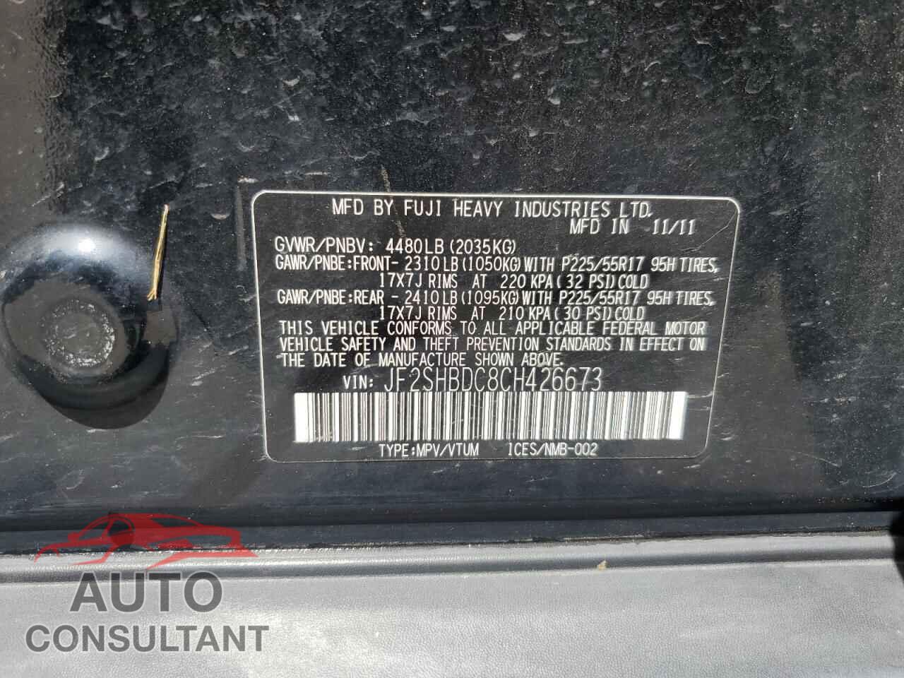 SUBARU FORESTER 2012 - JF2SHBDC8CH426673