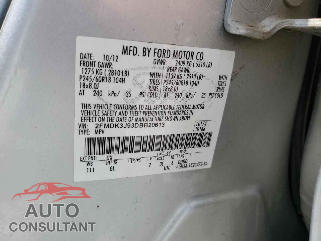 FORD EDGE 2013 - 2FMDK3J93DBB20613