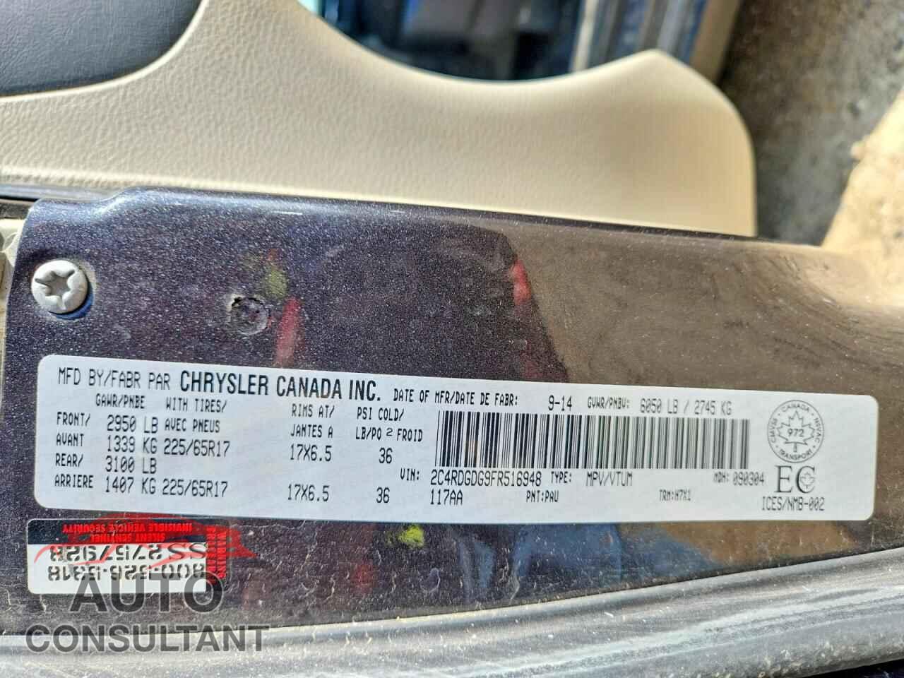 DODGE CARAVAN 2015 - 2C4RDGDG9FR516948