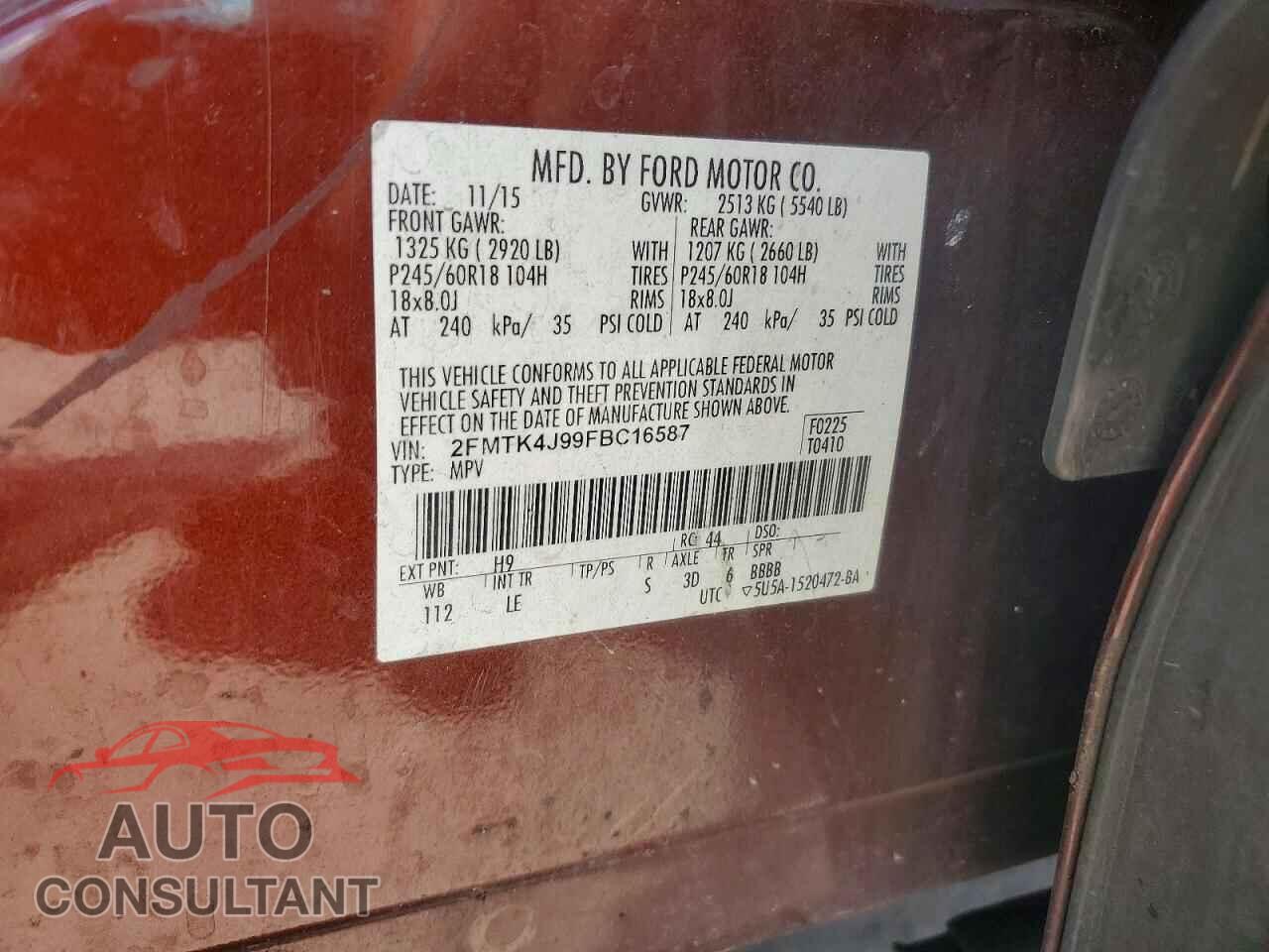 FORD EDGE 2015 - 2FMTK4J99FBC16587