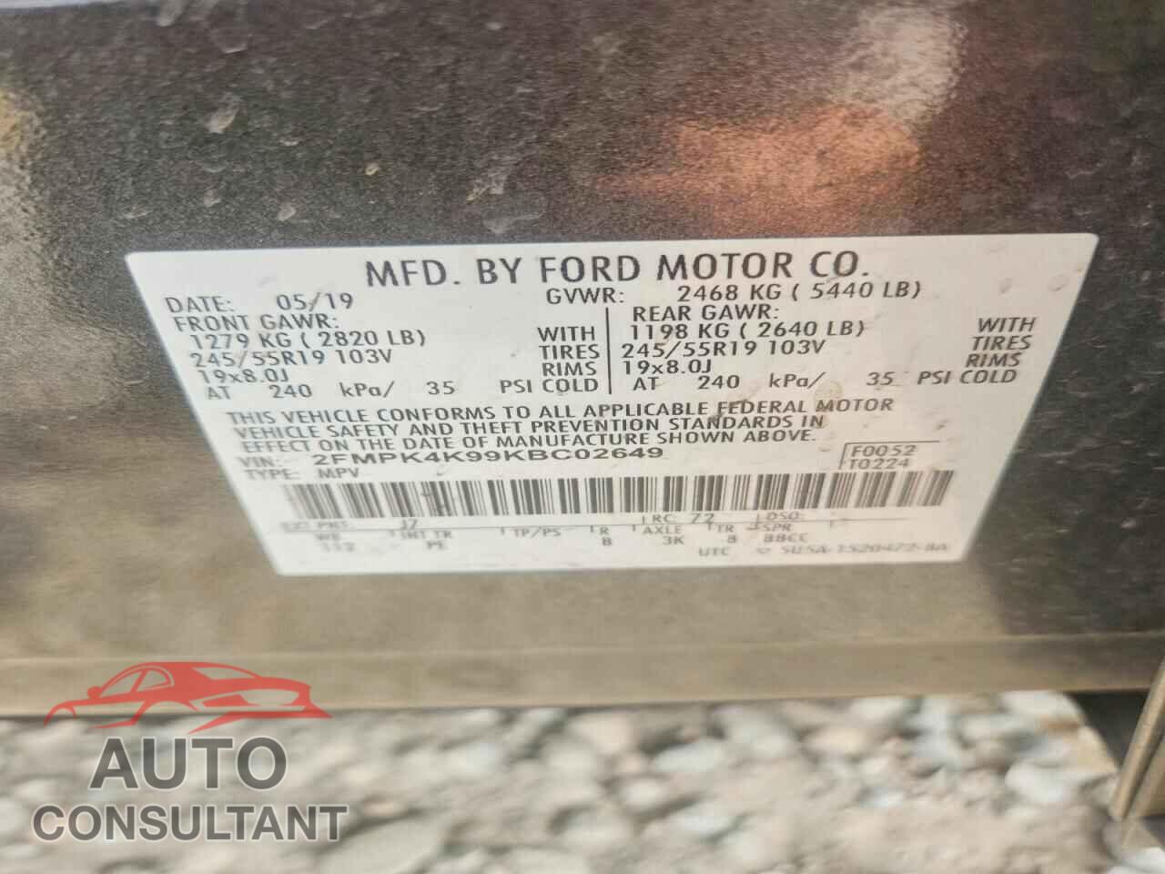 FORD EDGE 2019 - 2FMPK4K99KBC02649