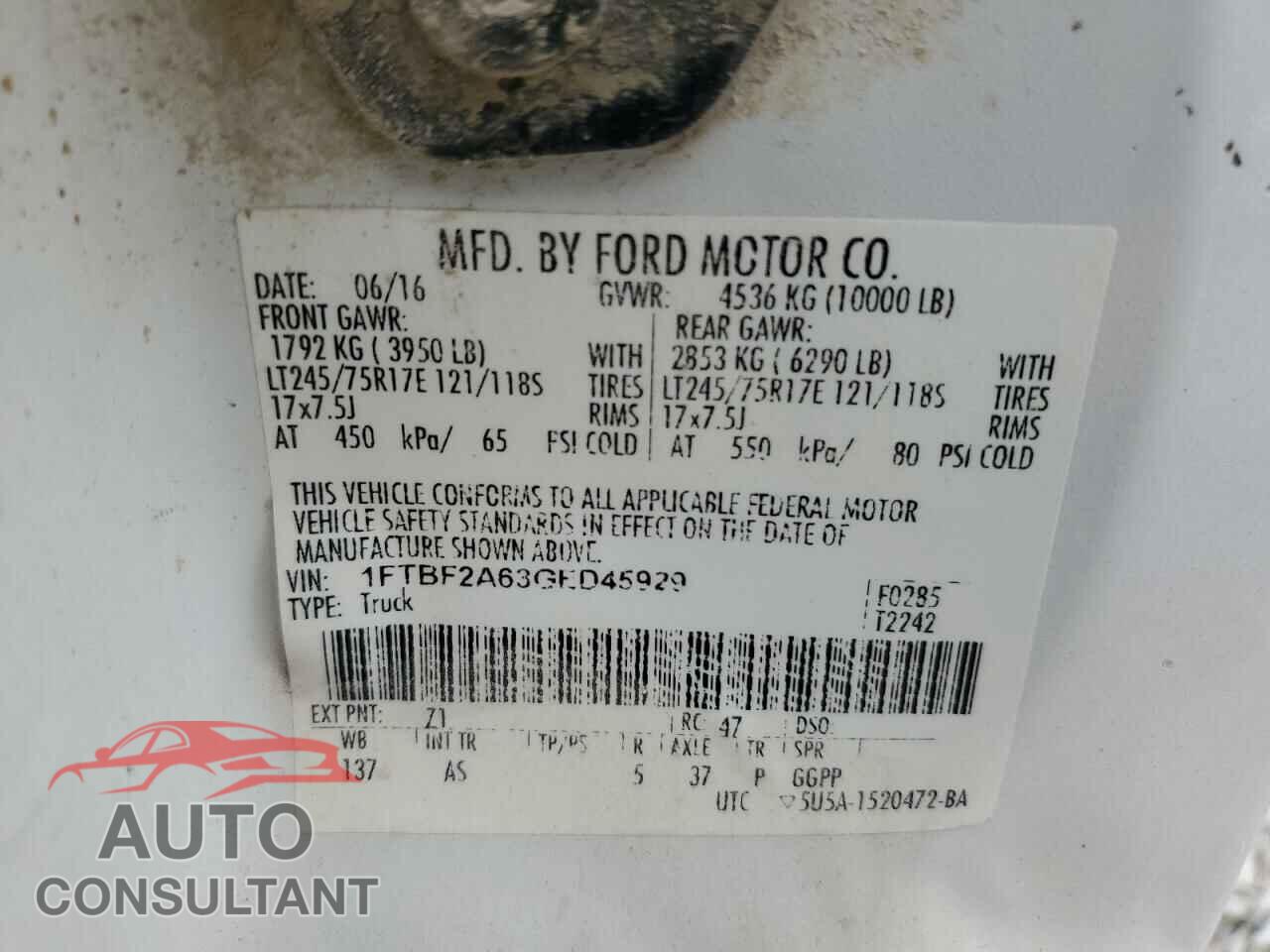FORD F250 2016 - 1FTBF2A63GED45929
