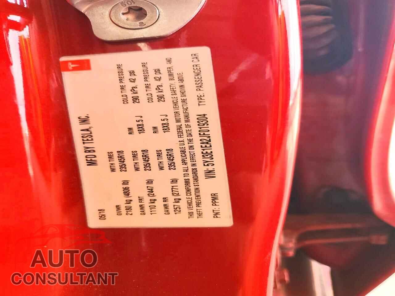 TESLA MODEL 3 2018 - 5YJ3E1EA2JF019304