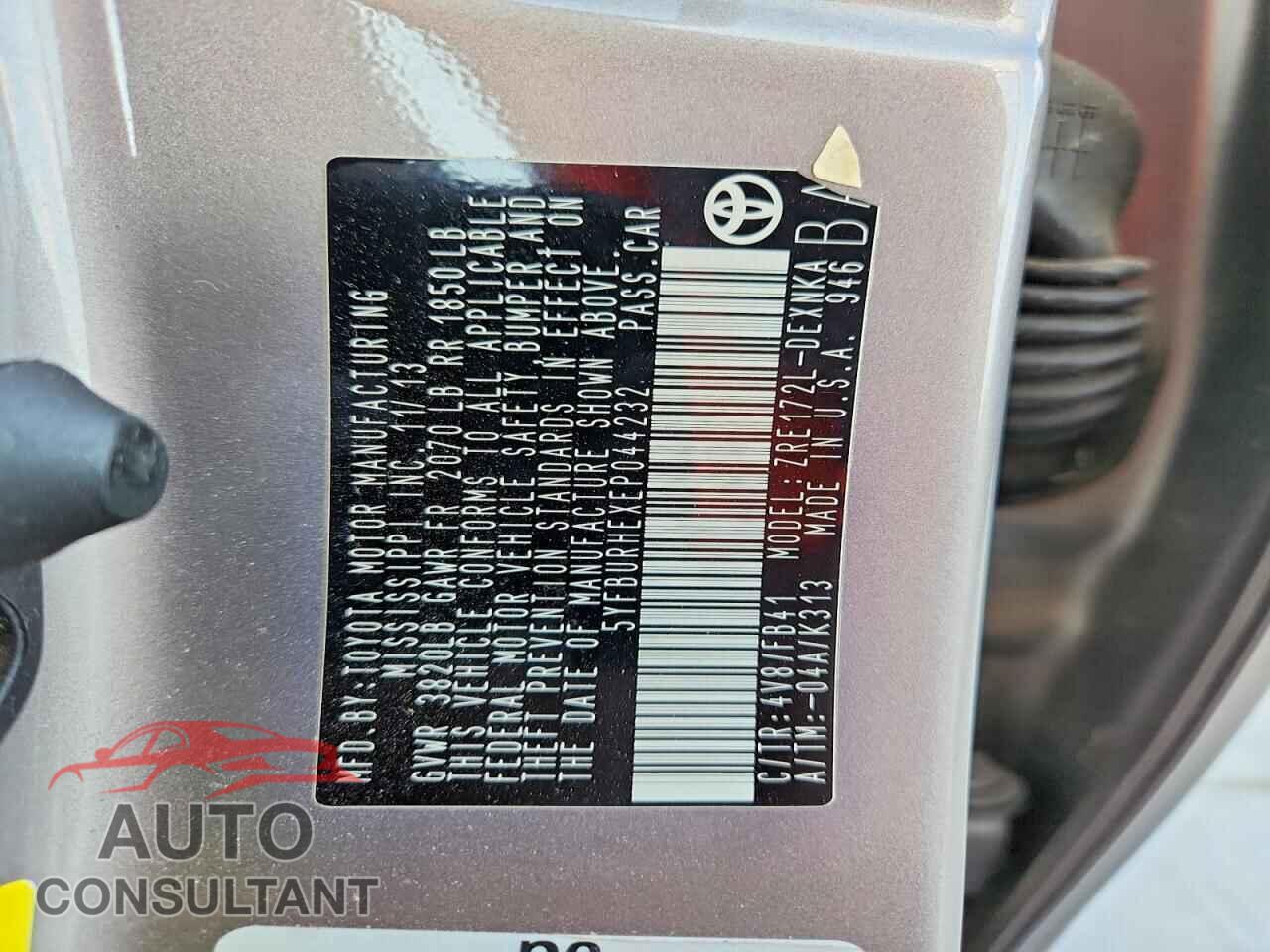 TOYOTA COROLLA 2014 - 5YFBURHEXEP044232