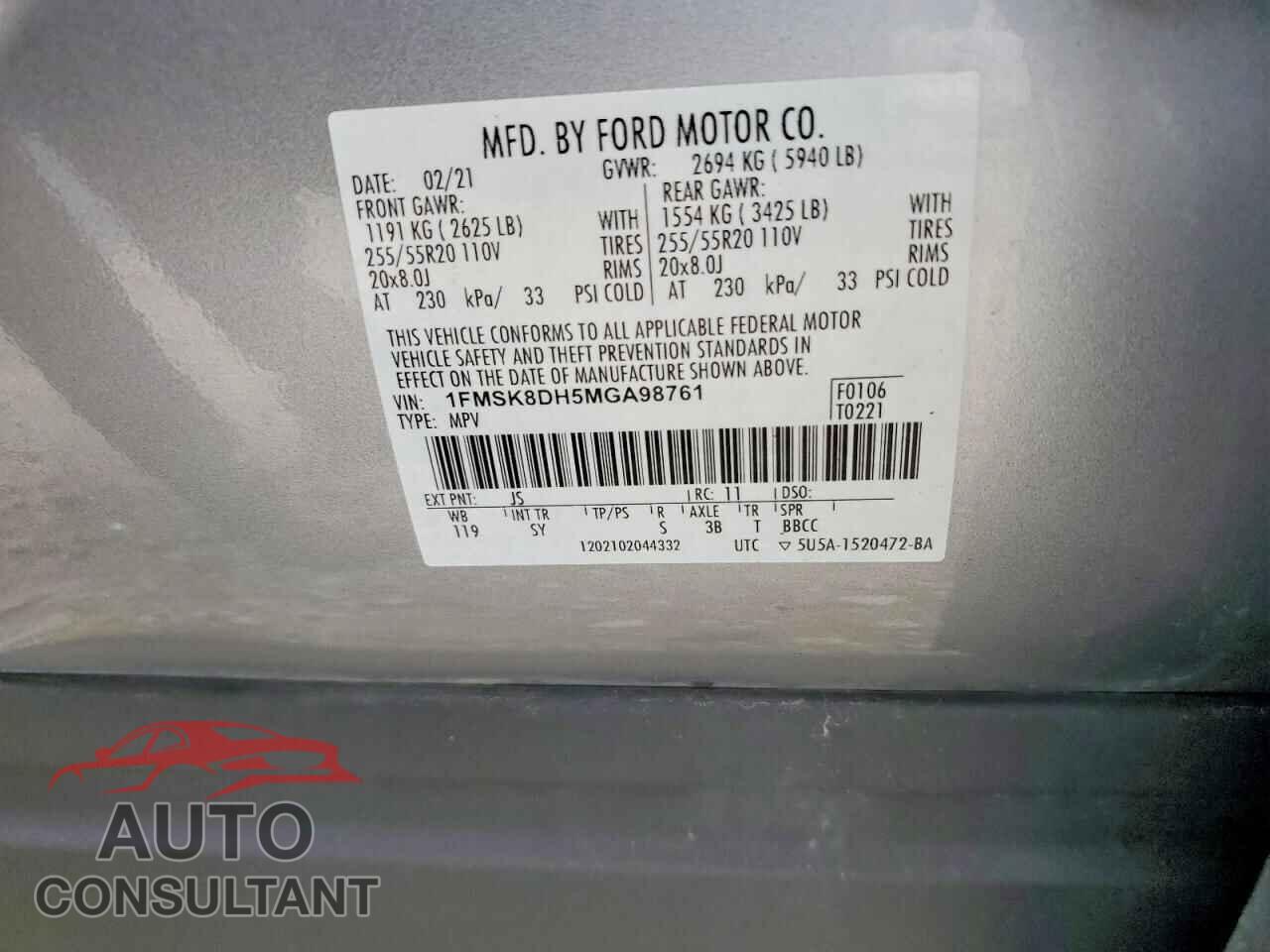 FORD EXPLORER 2021 - 1FMSK8DH5MGA98761